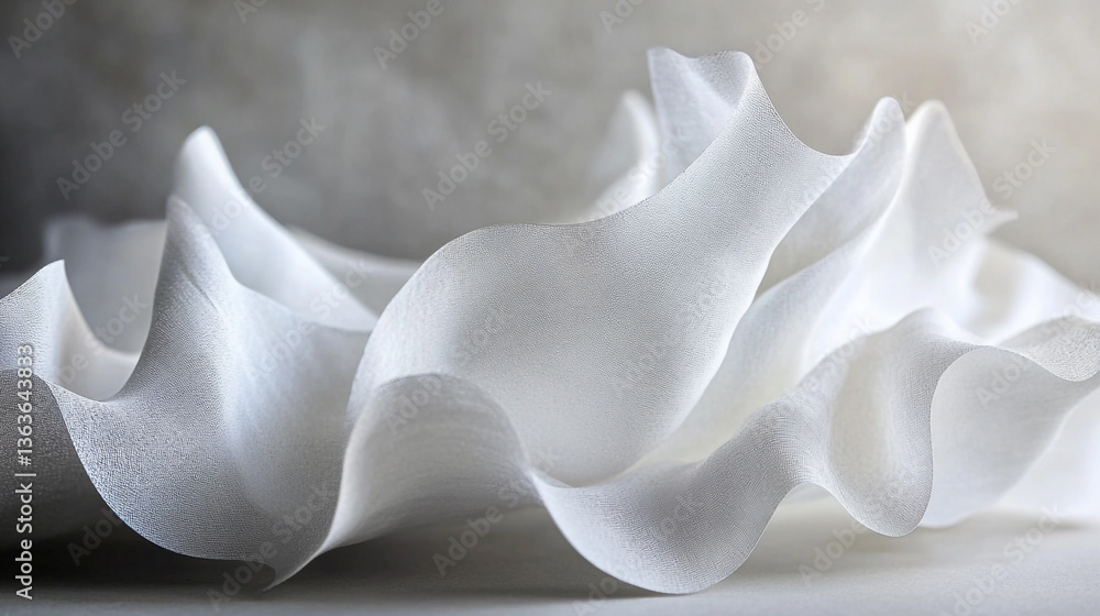 Poster a delicate white fabric flowing in a soft, abstract form with gentle curves and subtle shadows creat