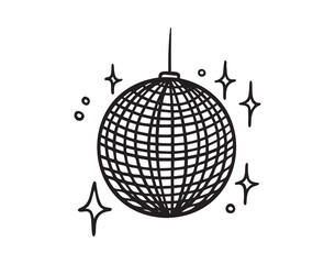disco ball doodle hand drawn icon. Outline drawing disco ball for party line clipart symbol