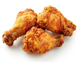 Crispy Golden Fried Chicken Drumsticks on White Background Food Photography