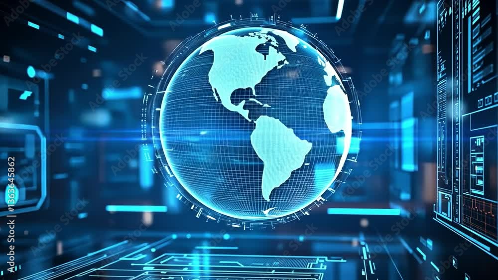 Poster global network digital concept: a mesmerizing digital rendering of the earth, constructed from inter