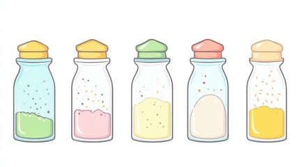 Colorful spice jars, kitchen, cooking, ingredients, food, background white, website design