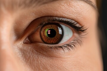 Fototapeta premium Close-up of brown eye with reflection in female adult