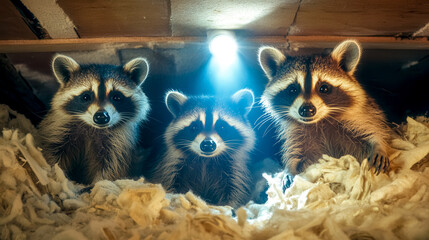 Raccoons nesting in attic, wildlife home invasion