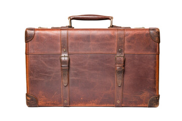 Vintage leather suitcase with buckle straps, cut out