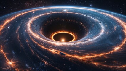 A mysterious and foreboding cosmic scene captures swirling dark matter energy, with hints of faint blue starlight shimmering through deep shadows in the vast expanse of intergalactic space.