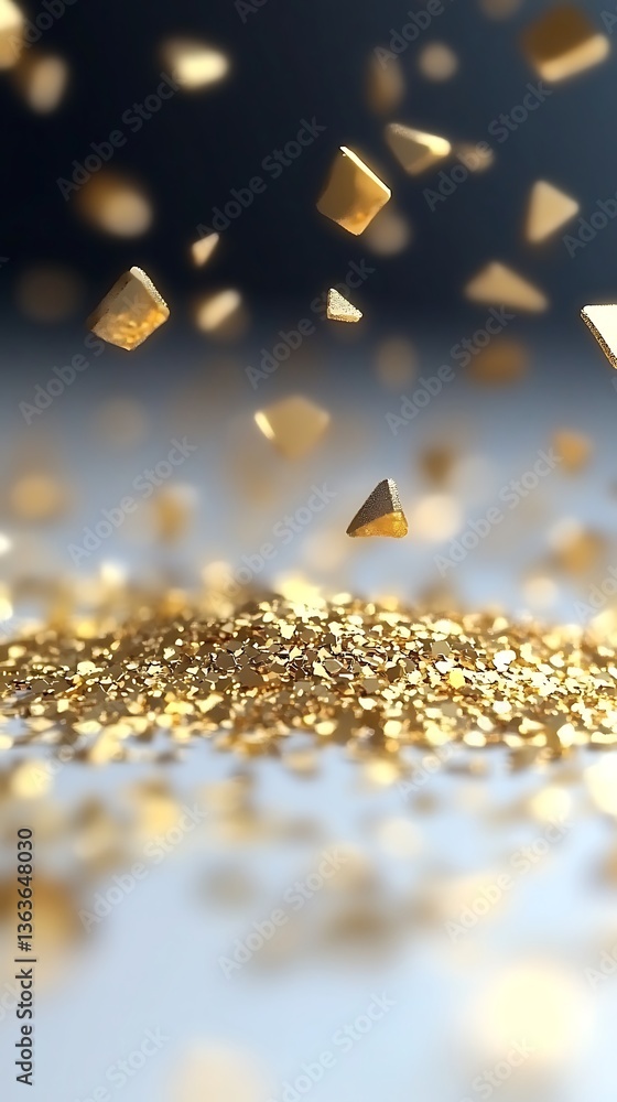 Poster golden geometric elements dynamically falling onto a textured surface