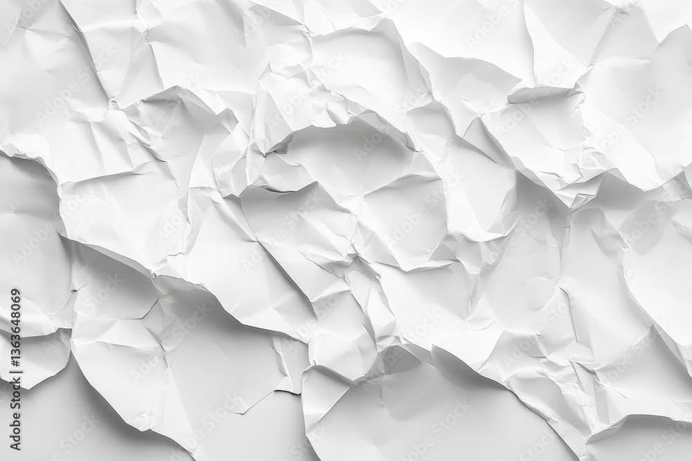 Poster crumpled white paper texture shows dramatic shadows and highlights. use as a background or abstract 