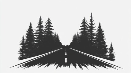 Road through forest, vanishing point, travel, nature, journey, adventure, design, illustration