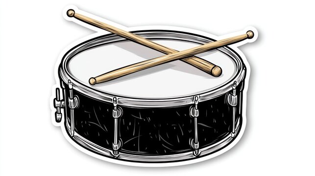 Black snare drum with sticks; isolated, music, percussion, instrument, design