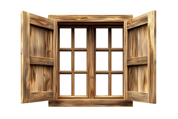 Wooden Open Window Shutters Isolated on White and Png Transparent Background
