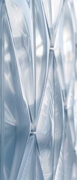 Close-up ETFE cushion facade showcases pneumatic architecture's translucent surface under soft light; technical photography reveals subtle scratches.