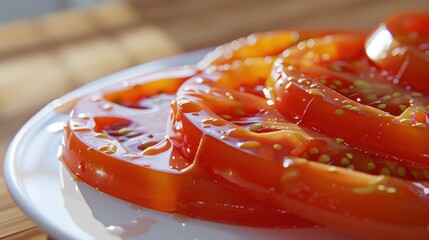 Fresh Tomato Slices on a Plate CloseUp Photography Vibrant Colors Healthy Eating Culinary