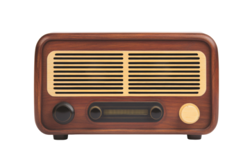 Vintage wooden radio with dials and speaker grille, cut out