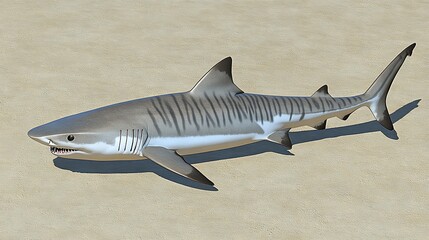 Tiger shark swimming near sandy seabed.