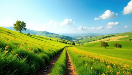 Fototapeta premium Terreno agr?cola con arado reci?n arado y cobertura vegetal densa, campo, tierra