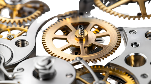Closeup of intricate clockwork gears mechanism