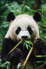 Fototapeta premium Panda munching bamboo