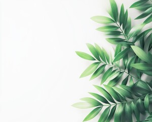 Fresh Green Leaves on White Background Botanical Minimalist Arrangement