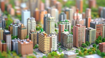 Fototapeta premium Miniature Cityscape Model, Urban District, Detailed Buildings, Green Spaces