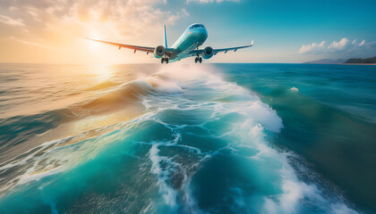 Naklejka premium airplane flying over the sea