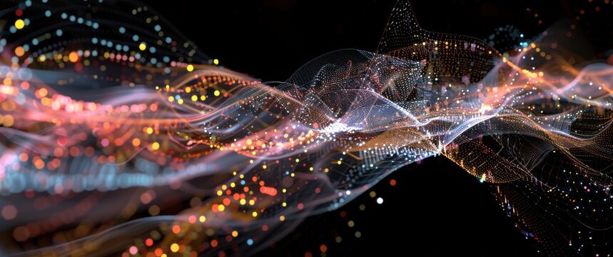 Abstract financial data stream flows with matrix-style text barriers ensuring atomicity and consistency checks.