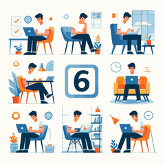 vector young man playing laptop 