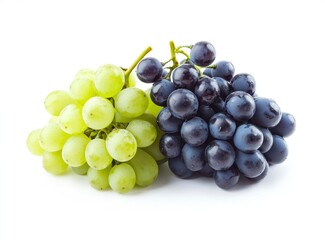 Fresh Green and Dark Grapes Bunch Isolated on White Background