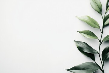 Green Ruscus Leaves on White Background Minimalist Botanical Decoration