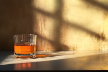 A short glass filled with golden liquid and sunlight