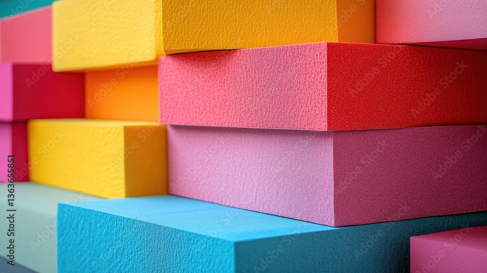 Poster colorful foam blocks stacked create a vibrant background texture. use it for creative projects, play