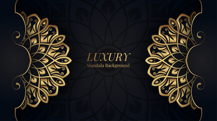 Luxury black background with golden mandala ornament