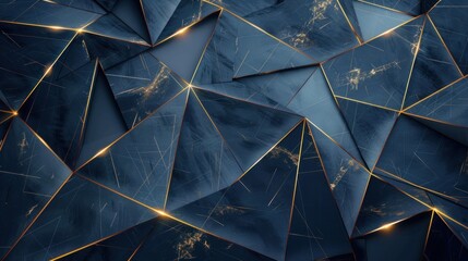 Abstract Blue Triangle Pattern with Golden Lines and Marble Texture