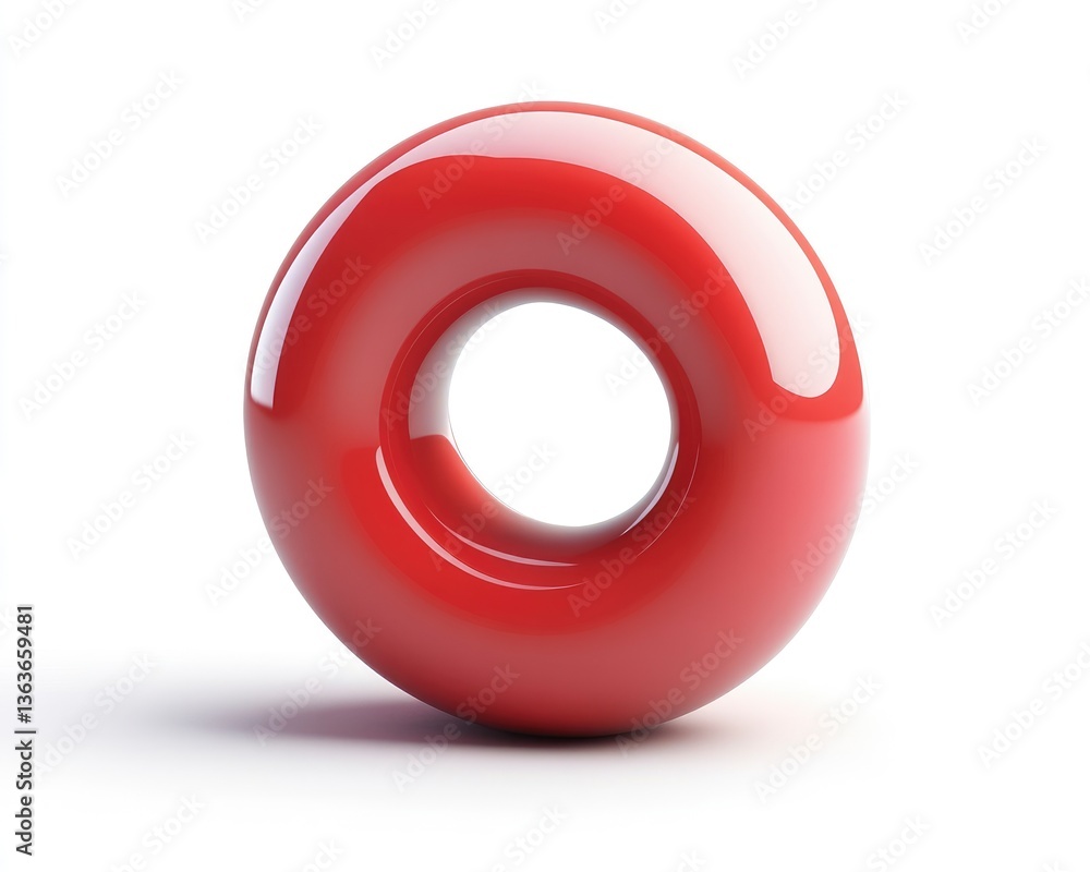 Fototapete rendering of a glossy red torus on white background with shadow