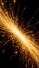 Bright golden sparks scattered randomly on a dark black background Generated AI