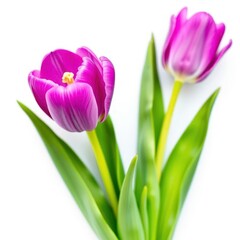 Single purple tulip blossom, vibrant petals, white backdrop, elegant, botanical, floral