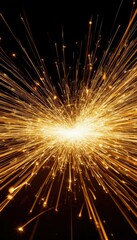 Bright golden sparks scattered randomly on a dark black background Generated AI