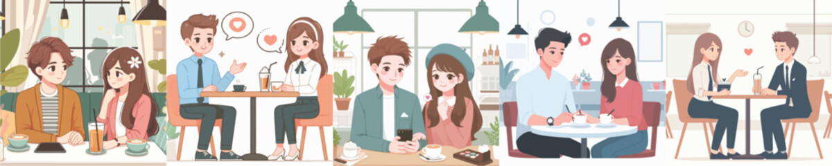 Vector of a couple on a date at a café.