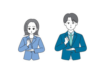 アイディアを思いつくスーツ姿の男女のイラストセット