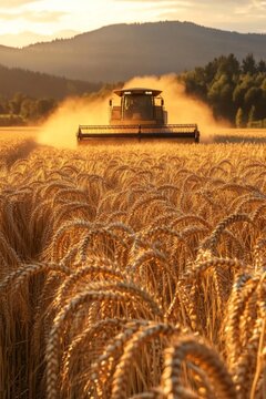 Golden Wheat Harvest at Sunset