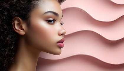 Fototapeta premium Woman profile against a textured pink background