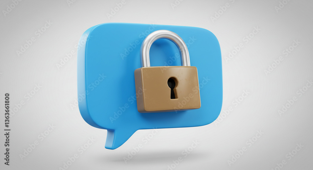 Poster secure your messages, a blue chat bubble confidently protected by a sturdy padlock, symbolizing priv