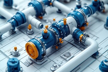 Modern water distribution system layout with detailed components and connections