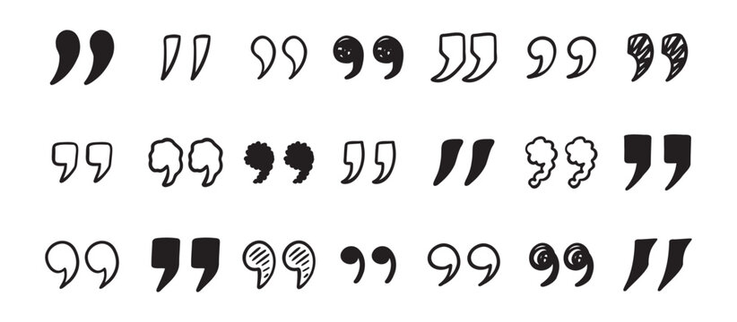 Quotation mark doodle hand drawn set. Quotation marks drawing for quotes template