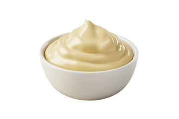 A bowl of creamy white sauce with a smooth texture isolated on a transparent background