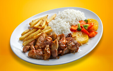 pork with rice and potatoes