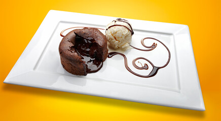 Chocolate Cake with Fresh, ice cream