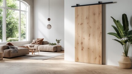 Modern home interior wooden sliding door design