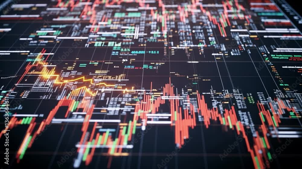 Poster market trends and financial analytics: dynamic financial graphs and data visualizations illustrate t