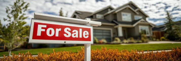 Obraz premium Real estate sign indicates beautiful home for sale in a desirable neighborhood