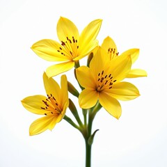 Obraz premium Bright yellow flowers isolated on white background. Macro shot of blooming mustard flowers. Floral arrangement, springtime, summer, beauty, botanical illustration.